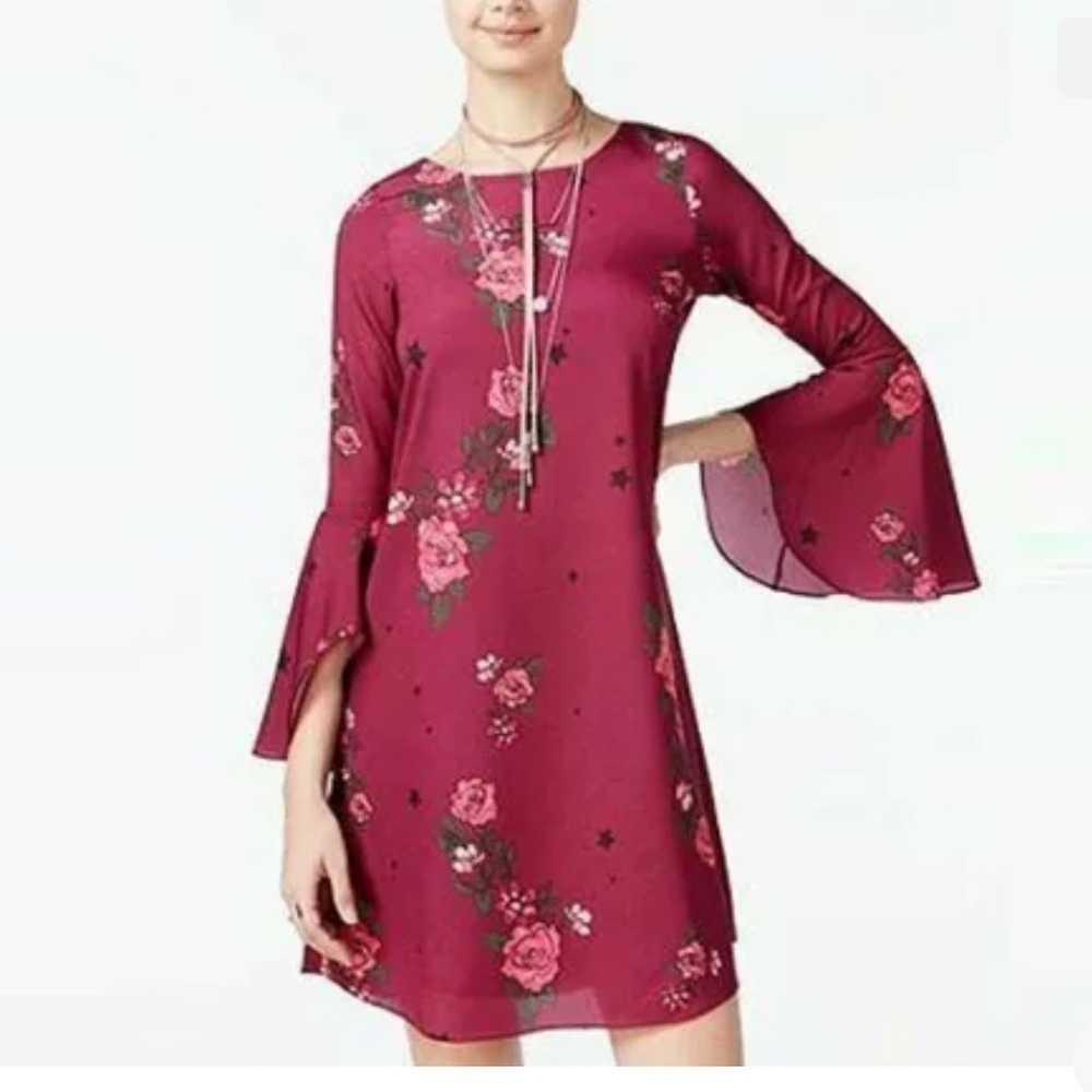 The Edit by Seventeen Juniors Fushia Floral Long Bell Sleeves Dress Size 7
